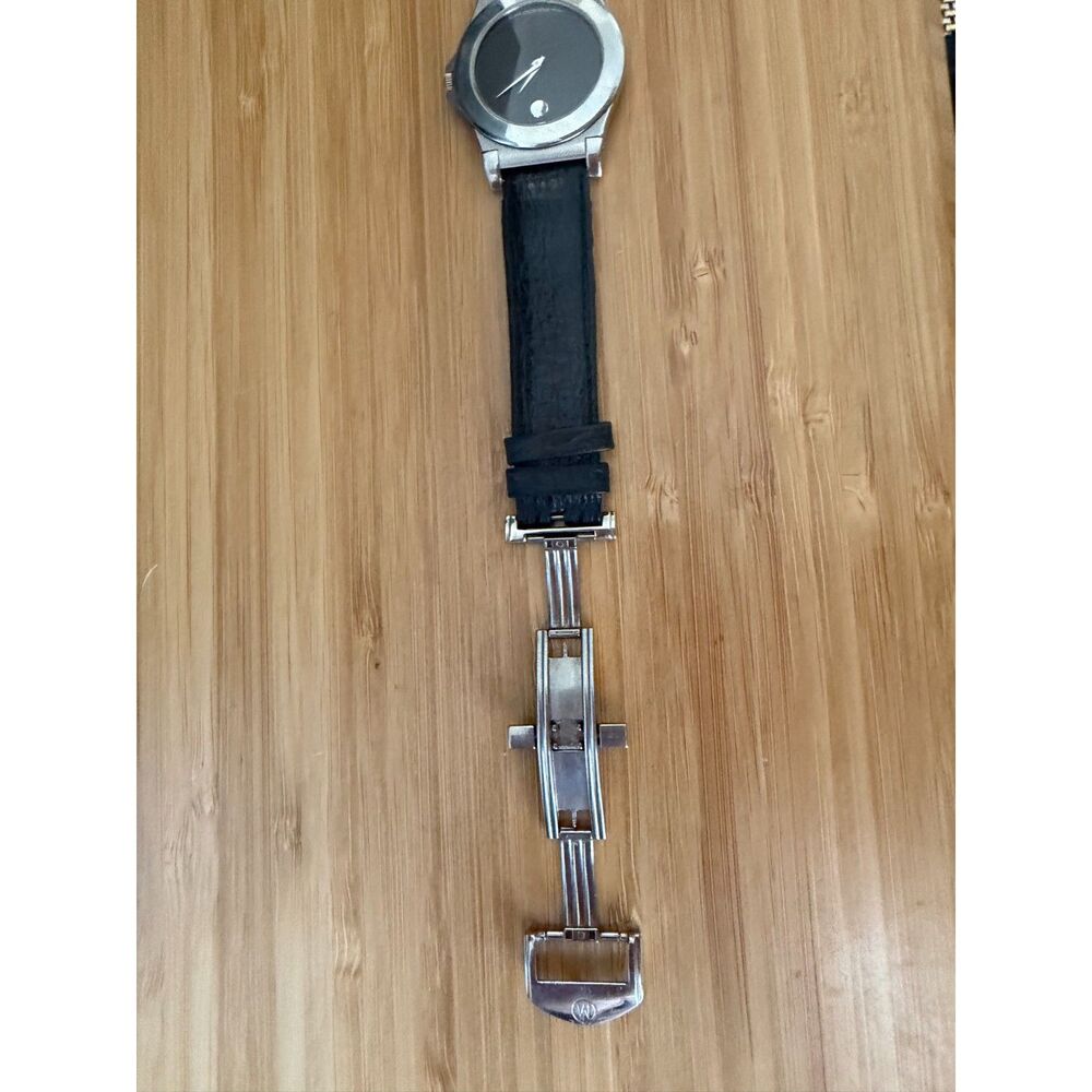 Movado Museum 84.A2.878.2 Men's Steel Black Dial Quartz Watch Leather Deployant